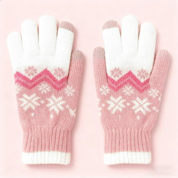 Guantes de mujer para Navidad e invierno, cálidos guantes de punto con terciopelo para mujer