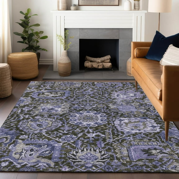 Addison Rugs Chantille Indoor/Outdoor Transitional Damask Purple Washable Rectangle Rug, 10' x 14'