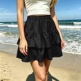 thumbnail image 6 of Busydd Women's Mini Skirt Casual Solid Color Elastic Waist Summer Skirts for Women Fashion A-Line Tiered Skirts S, 6 of 7