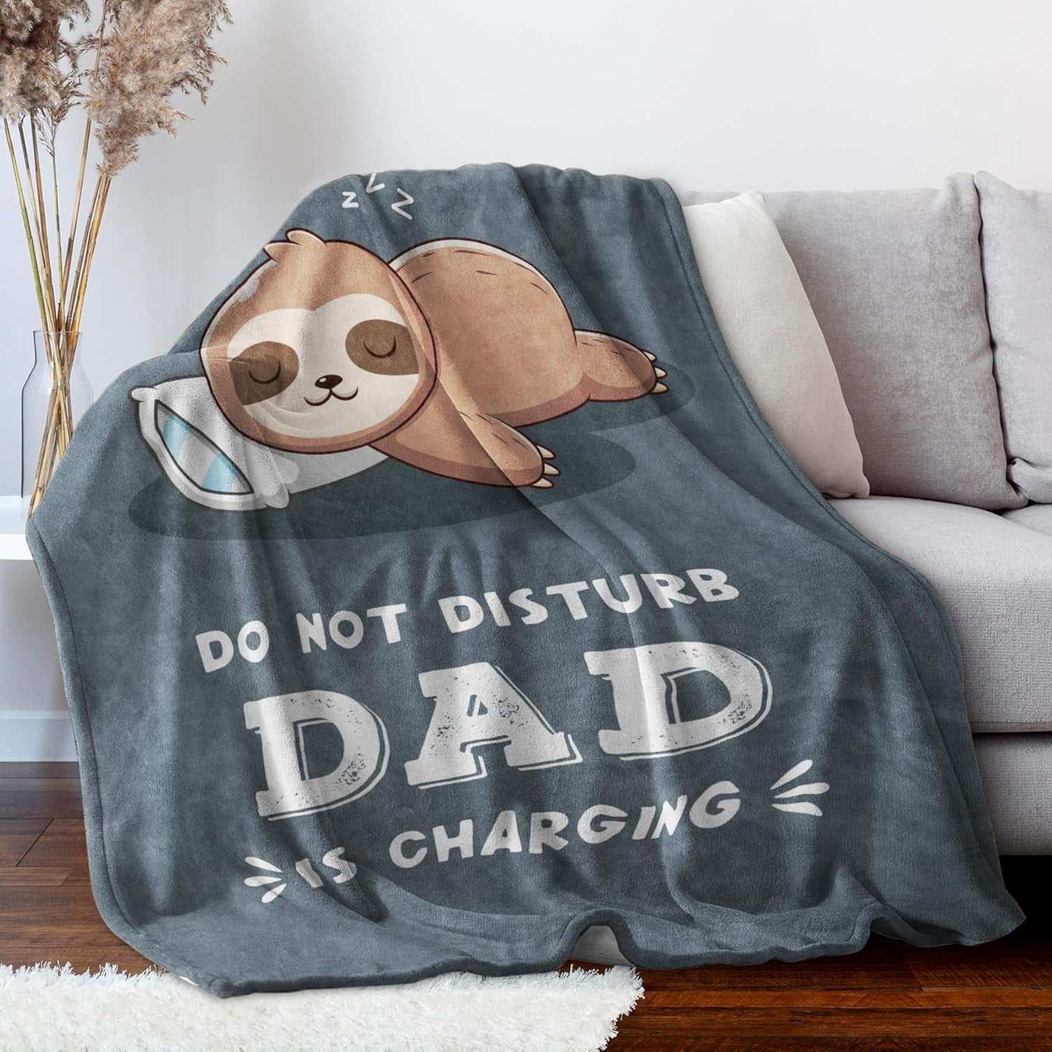 Funny Fathers Day Birthday Gifts for Dad, Dad is Charging Sloth Blanket, Present for Father from Daughter Son, Daddy Gifts for Fathers Day Christmas, Super Soft Throws Blanket for Father