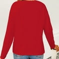 thumbnail image 6 of WHLBF Tops for Women Long Sleeve Fall Winter Classic Solid Color Gold V-neck Pullover T-shirt Red M, 6 of 7