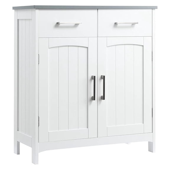 Bathroom Floor Cabinet, Freestanding Linen Tower, White Storage Organizer with Drawers & Adjustable Shelf, 2 Doors, Tall Slim Bathroom Cabinet