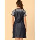thumbnail image 5 of Falso Vestido De Tirantes Superior Con Mangas Cortas Y Cuello Redondo De Dos Piezas Para Mujer Azul oscuro L, 5 of 6
