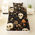 thumbnail image 3 of Manfei Vintage Gothic Skull Mushroom Twin Sheets 3pcs, Botanical Flower Happy Halloween Bedding, Orange Black Beige,1 Fitted Sheet, 1 Flat Sheet and 1 Pillowcase, 3 of 5