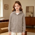 thumbnail image 5 of Girls Hoodie Jacket Sweatshirt Boys Zip up Long Sleeve Casual Crop Sweatshirts with Pockets Kids Fall Solid Fashion Jackets, 5 of 9