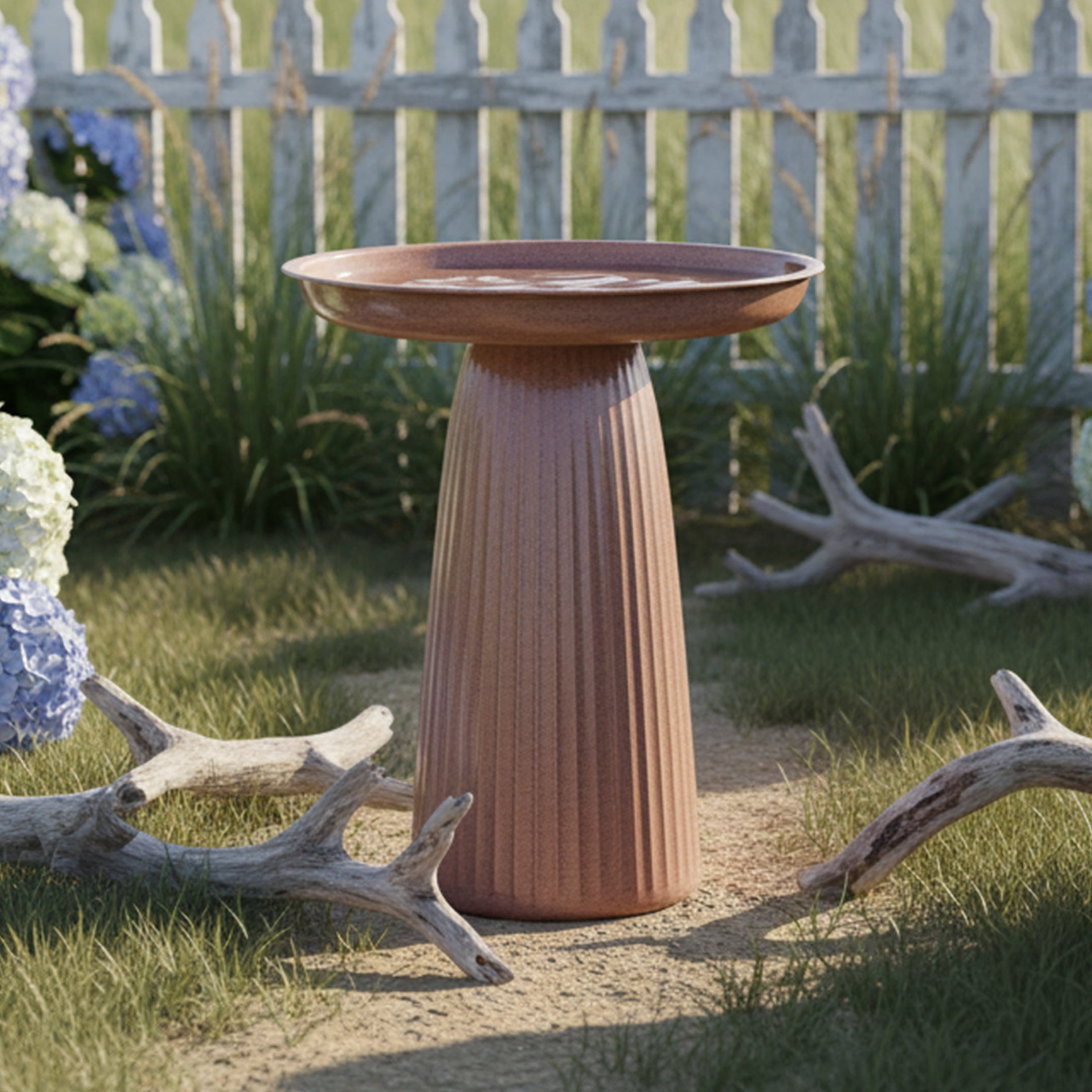 Sunnydaze Gleeful Garden Metal Bird Bath for Outdoors - UV-Resistant Large Bird Bath for Outside - 23-Inch - Canyon Clay Glaze