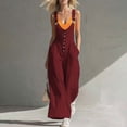 thumbnail image 2 of Tqcoqu Summer Jumpsuits for Women Button Down Sleeveless Casual Jumpers Loose Wide Legs Rompers Overalls with Pockets,Wine,Women's S-XXL, 2 of 6