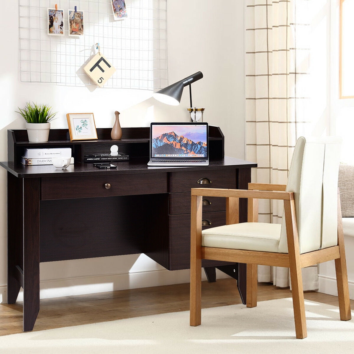 Costway Computer Desk PC Laptop Writing Table Workstation Student Study Furniture Brown
