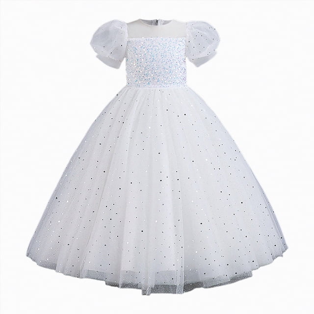 NIEWTR Robe en Dentelle Crochetée pour Bébé Fille, Robe de Demoiselle d'Honneur Formelle pour Mariage (Blanc, 8-9 Ans)