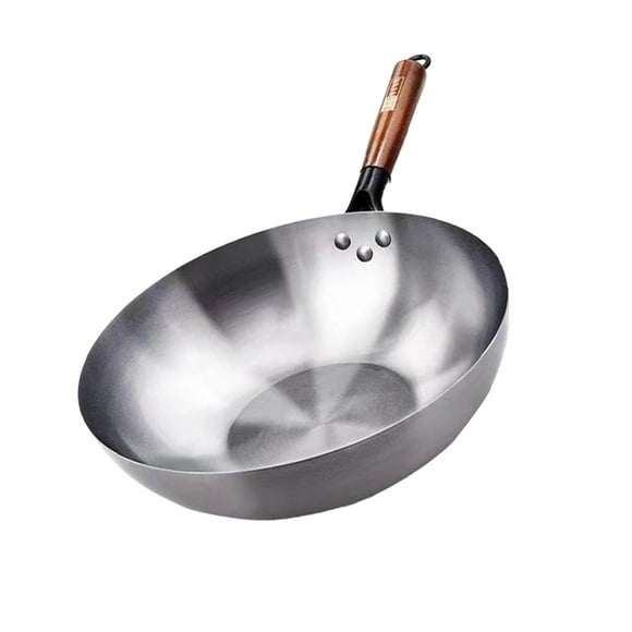 Siruishop Wok Antiadhésif Casserole de Cuisson Poignée en Bois Sans Revêtement Wok Universel Antiadhésif 36 cm Sans Oreille