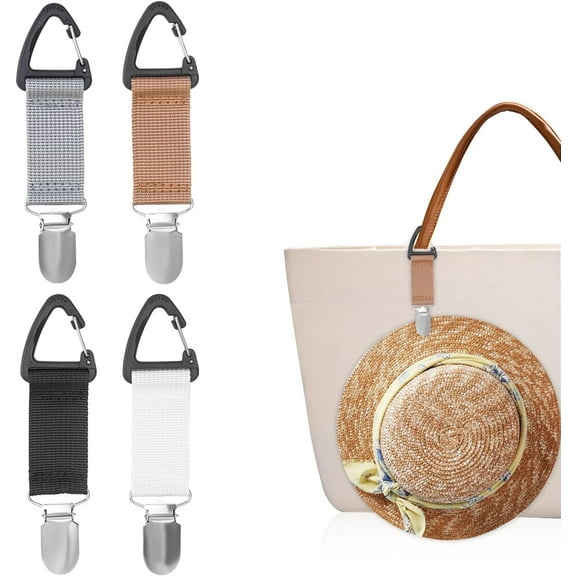 4 Pack Elastic Hat Clip for Travel, Hat Holder Hands Free Bag Accessory for Traveling Bags, Backpacks, Purses, Totes - Mix