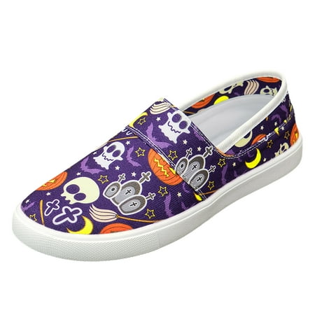

ZAROYEAX Leisure Women s Four Seasons Cartoon Prints Non Flat Round Toe Breathable on Lazy Canvas Shoes