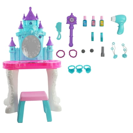 Toy Magical Snow Castle Themed Vanity Mirror Hair & Fashion Playset Accessories Girls Lights Magical Sounds Fit a Little