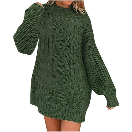 Aboser Women 2024 Fall Sweater Dress Solid Mock Neck Mini Dress Fall Long Sleeve Knitwear Chunky Cable Knit Pullover Short Sweaters Dresses