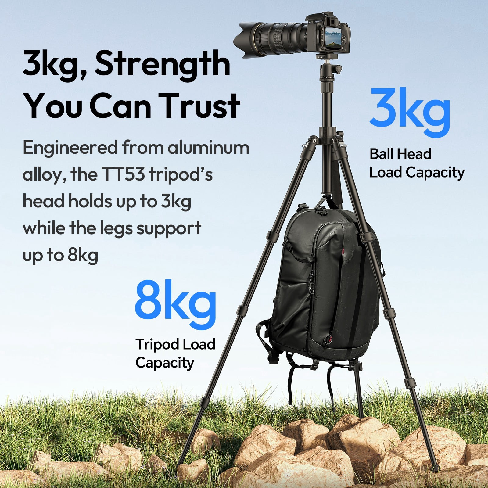 Ulanzi TT53 Traveler Uka Tripod – 180cm Lightweight Aluminum Travel Tripod with Quick Release Plate & 360° Ball Head for DSLR, Mirrorless, and Smartphone Cameras