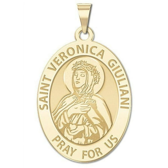 Saint Veronica Giuliani OVAL Religious Medal - 3/4 inch x 1 inch -Solid 14K Yellow Gold
