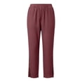 thumbnail image 4 of Favoffer Women's High Waist Cropped Pants Elastic Side Button Side Slit Hem Straight Leg Pocket Casual Trousers Fashion Daily Long Bottom, 4 of 9