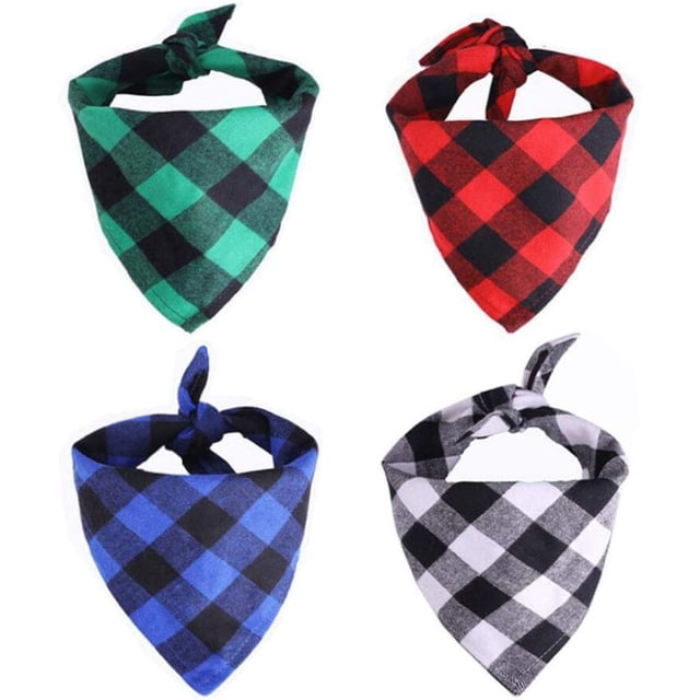 4 pañuelos clásicos de algodón a cuadros para perros, pañuelo triangular para cachorros, para perros pequeños, medianos y grandes, y gatos.