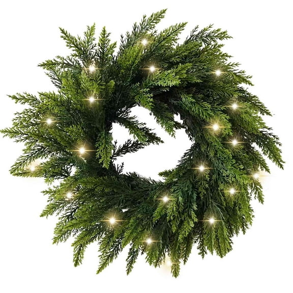 Pre-Lit 20 Inch Christmas Wreath with Lights for Front Door, Indoor Outdoor Holiday Decoration for Home, Table, Wall, Window
