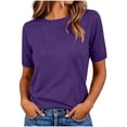 thumbnail image 2 of Otntypg Fall Sweaters for Women Short Sleeve Basic Solid Color Knitted Crewneck Pullover Sweater Top Lightweight Loose Business Casual Tops, 2 of 8