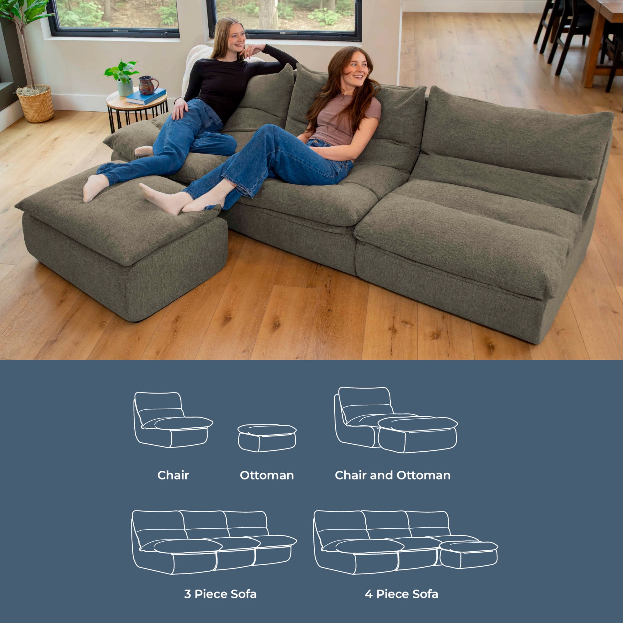Big Joe Driftscape Indoor Chaise Lounge Chair with Ottoman, Misty Gray