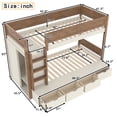 thumbnail image 3 of Luckynote Convertible Twin Bunk Bed, with 4 Drawers and Built-in Wardrobe, Solid Wood Twin over Twin or Twin XL over Full Frame, Full-Length Guardrails, for Shared Spaces, Beige & Natural, 3 of 16