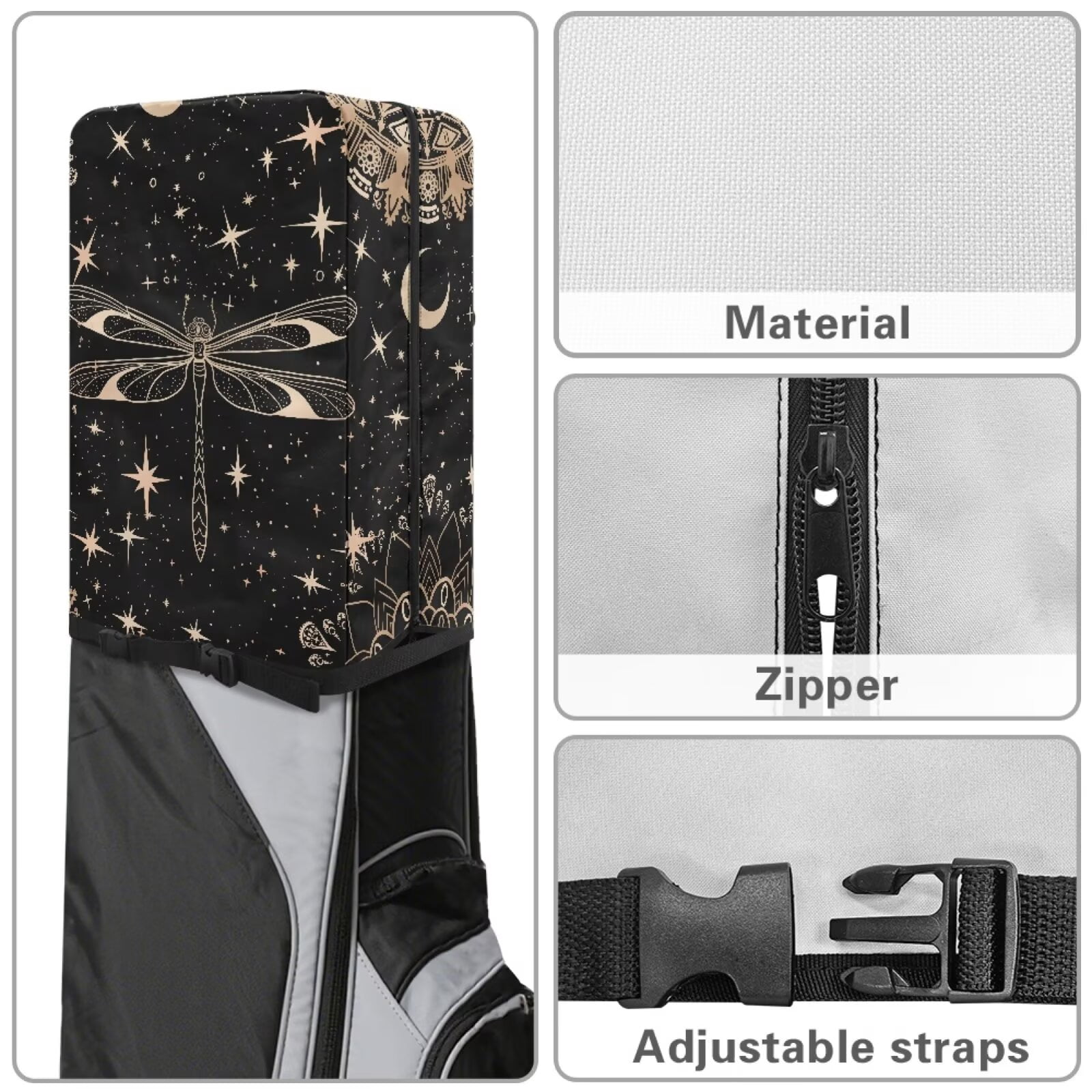 Chririnla Aesthetic Dragonfly Hood Golf Bag Cover Waterproof Hood with Snap Button Dust & UV Protection Universal Fit for Most Tour Bags, Cart Bags & Stand Bags