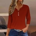 thumbnail image 3 of New Summer Womens Tops 2024 3/4 Sleeves Plus Size Fashion Casual Solid T-shirt Buttons Blouse V-Neck Casual Tops, 3 of 6