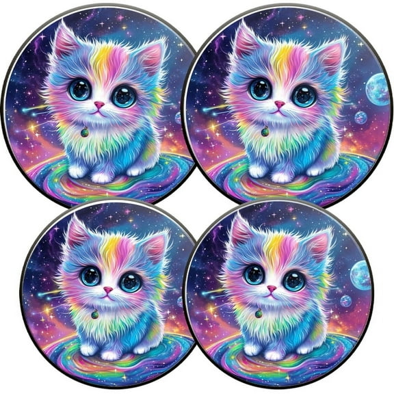 Electric Stove Burner Covers, Set of 4, Round Burner Cover,8 and 10 Inch,Art-Inspired Grocery Item Featuring Colorful Rainbow Cat