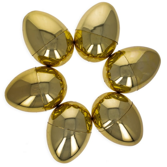 Set of 6 Large Size Very Shiny Golden Plastic Easter Eggs 4 Inches