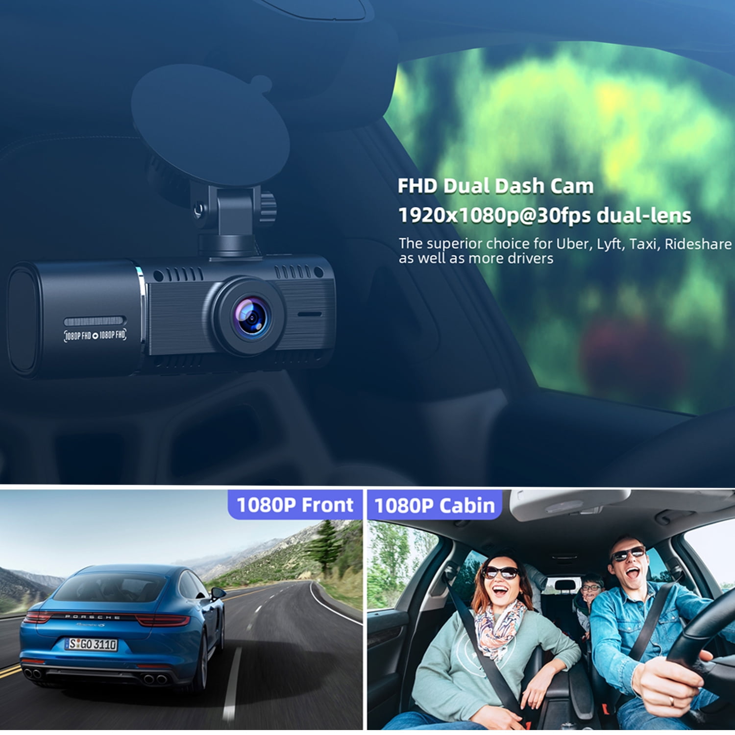 TOGUARD 3 Channel Dash Cam Front and Rear Insidewith 64GB U3 SD Card, 4K  Car Camera Built-in WiFi GPS IR Night Vision Dash Camera with Loop  Recording