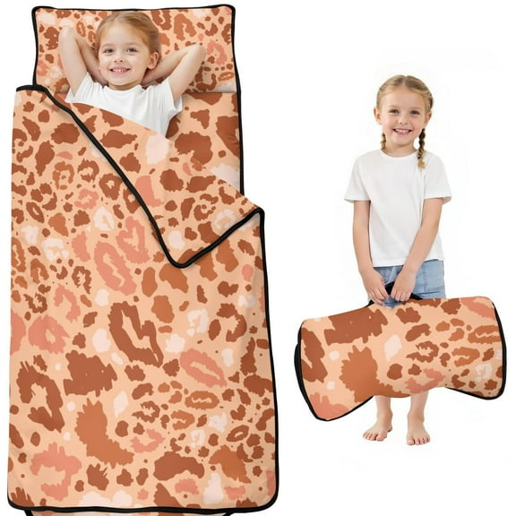 Brown and Pink Of Leopard Print Toddler Nap Mats for Kids Preschool,Sleeping Mat Bag or Kids,Toddler Sleeping Bag,Toddler Nap Mat or Daycare