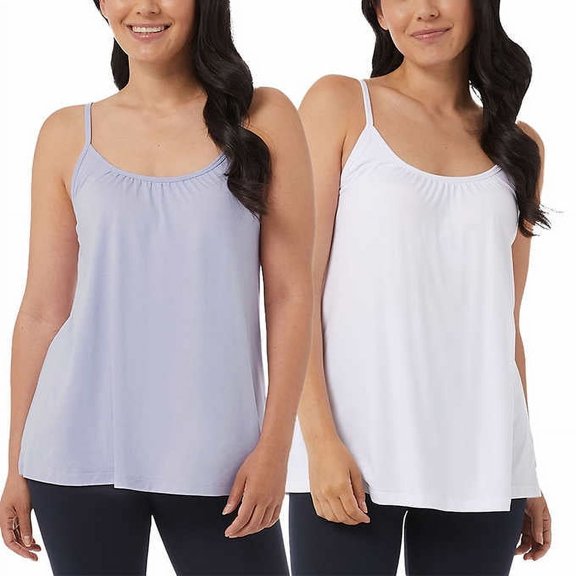 32 Degrees Women's Built In Bra Cami 2 Pack, Light Blue/White XL