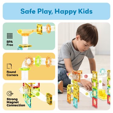 PicassoTiles Marble Run 100 Piece Magnetic Tile Race Track Toy Play Set STEM Building & Learning Educational Magnet Construction Child Brain Development Kit Boys Girls Age 3 4 5 6 7 8+ Years Old Toys