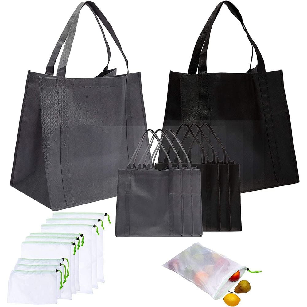 Set of 15 Reusable Non Woven Tote Bags with Mesh Produce Bags Set for