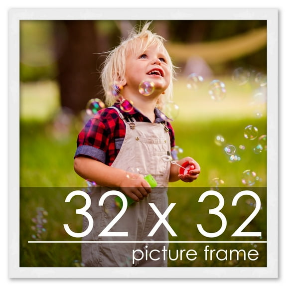 32x32 Frame White Wood Picture Square Frame - Picture Frame Includes UV Acrylic, Foam Board Backing, & Hanging Hardware!