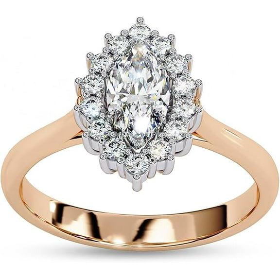Gems Jewels 14K Rose Gold Plated 2.00 Ct Marquise Cut White Diamond Christmas Wedding Engagement Thanksgiving Halo Ring 925 Sterling Silver For Women's -4
