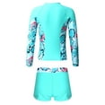 thumbnail image 2 of YONGHS Girls 2 Pcs Swimsuit Summer Floral Printed Long Sleeve Swim Top with Boyleg Shorts Suit Zipper Leaf 14, 2 of 7