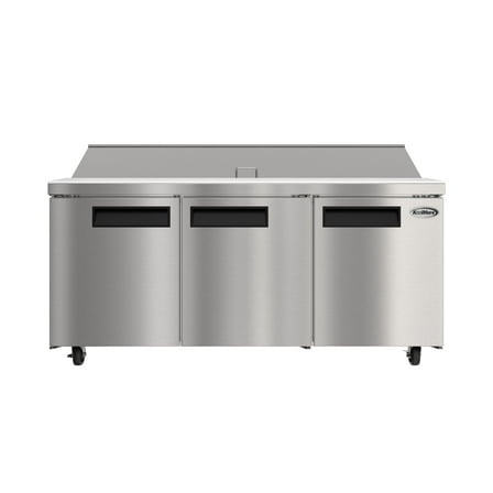 70 in. Commercial 3-Door Refrigerated Salad and Sandwich Prep Table, 18 Pan Capacity and 22 Cu. Ft. of Storage in Stainless-Steel (KM-PTR70-3D)