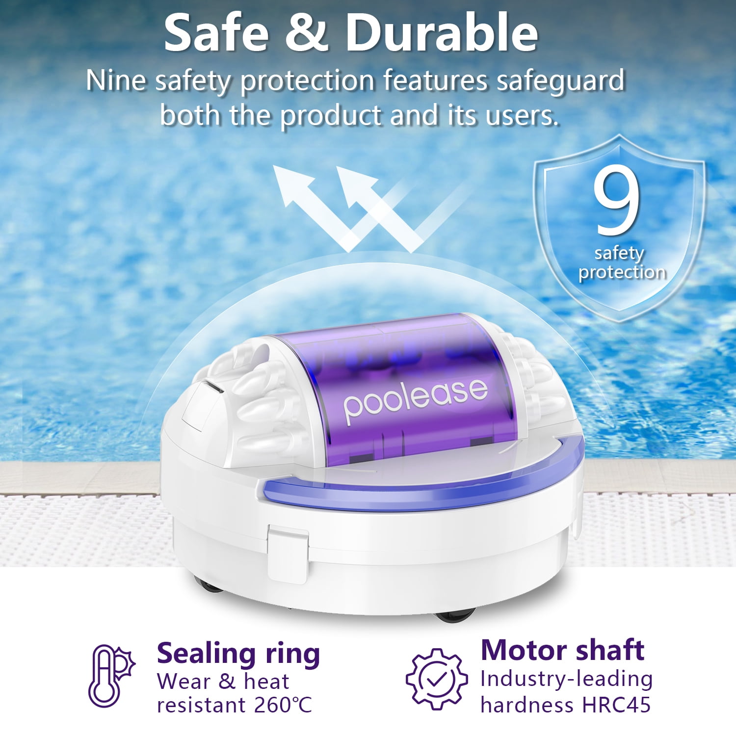 Poolease Cordless Robotic Automatic Pool Cleaner, Dual 45W Motors, Self-Parking, for In-Ground & Above Ground Pools