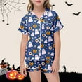 thumbnail image 2 of Gelikeya Girls Satin Pajamas 2T-3T Halloween Pajamas Short Sleeves Collared Tops Shorts 2 Piece Outfits Halloween Nighie Gifts Preppy Pjs 2-13Y (Blue, 2-3 Years), 2 of 5