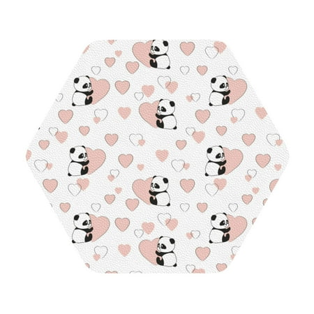 

Cauagu Heart Panda for Round Coaster Drink Coasters Set of 4 Leather Bar Beer Beverage Cup Mat for Drinks for Tabletop Protection & Coffee Table Decor