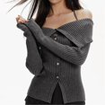 thumbnail image 6 of Women Asymmetrical Rib Knitted Sweater Casual Solid Slim Long Sleeve Grey One size, 6 of 8