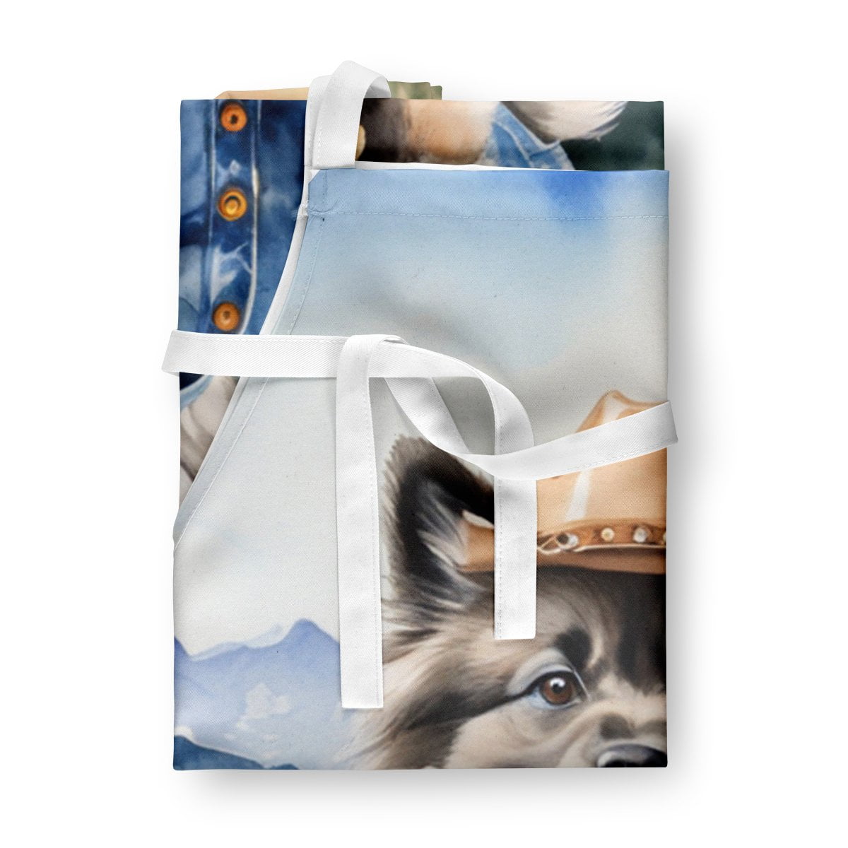 Keeshond Cowboy Welcome Apron 27 in x 30 in