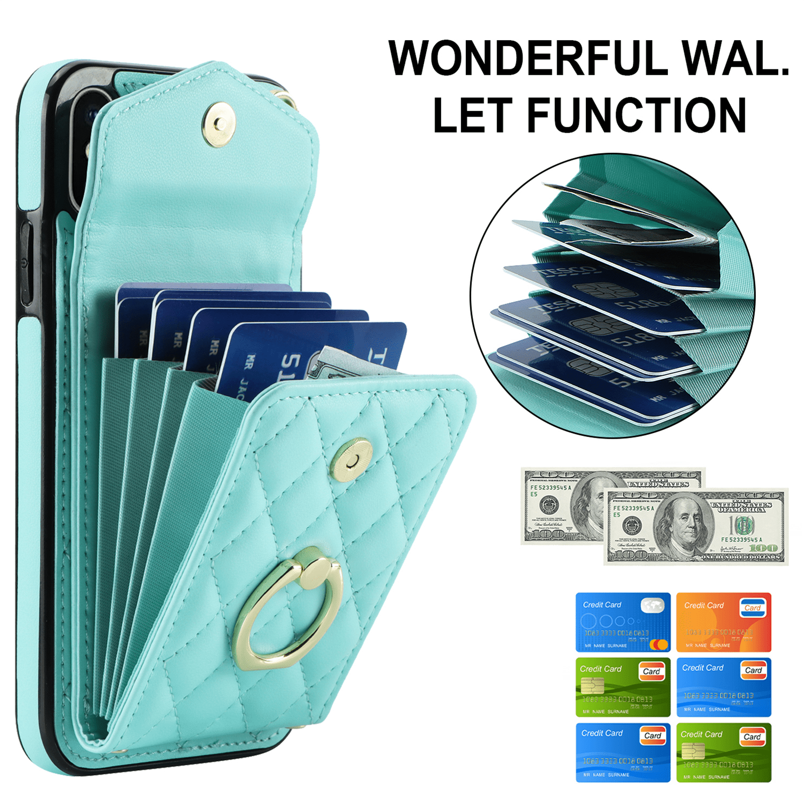 Asuwish Wallet RFID Blocking PU Leather Cell Phone Case with Tempered Glass Screen Protector, Wrist Strap for iPhone XS Max, Teal