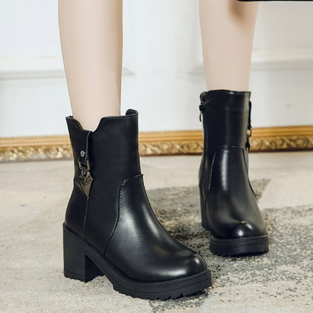 

Cathalem Womens Heel Boots Wide Calf Fashion Women Artificial Leather Solid Color Knee High Boots for Women Wide Calf Black 6.5