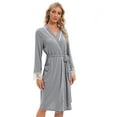 thumbnail image 2 of Pretty Comy Womens Cotton Robes, Lightweight Robes for Women Lace Sleeves Knit Bathrobe Soft Sleepwear Ladies Loungewear With Pocket, 2 of 8