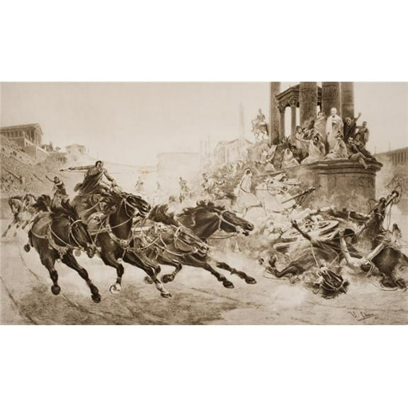 A Roman Chariot Race From The Picture by U.Checa From The Book The Outline Poster Print - Large - 38 x 22