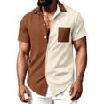 thumbnail image 3 of IhhxPro Men's Short Sleeve Button down Shirt Color Block Button-Up with Pockets Waffle Knit Casual Lightweight Slim Fit Summer Top S-3XL, 3 of 7