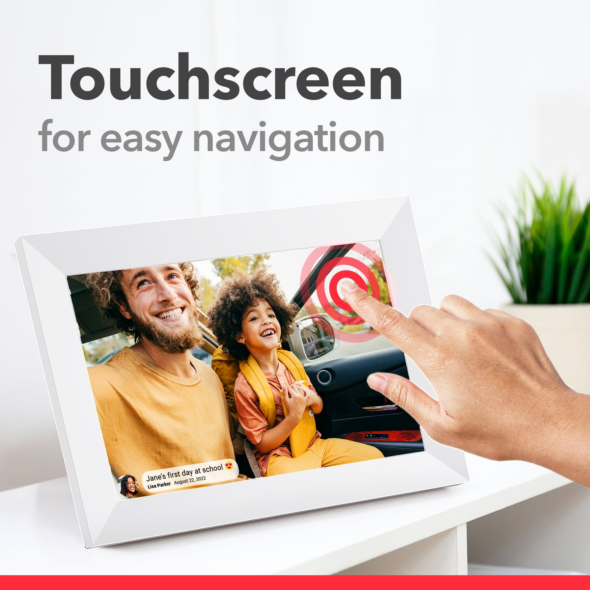 onn 10” Wi-Fi Digital Picture Frame | Send Photos & Videos Instantly via the Free Frameo App, 100147212, White